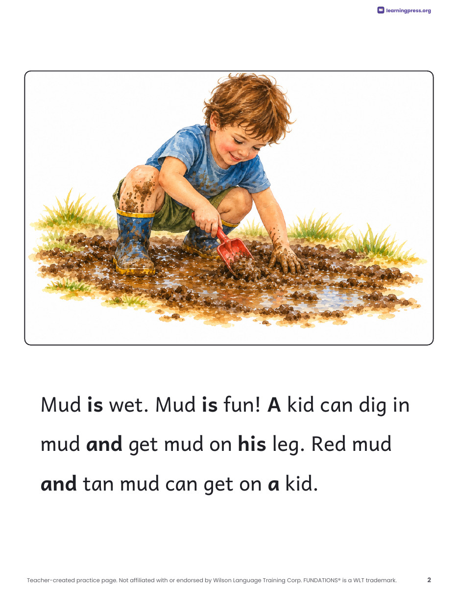 Preview page 1 of Fundations®-Aligned Decodable Nonfiction Book · Level 1 Unit 2: Mud