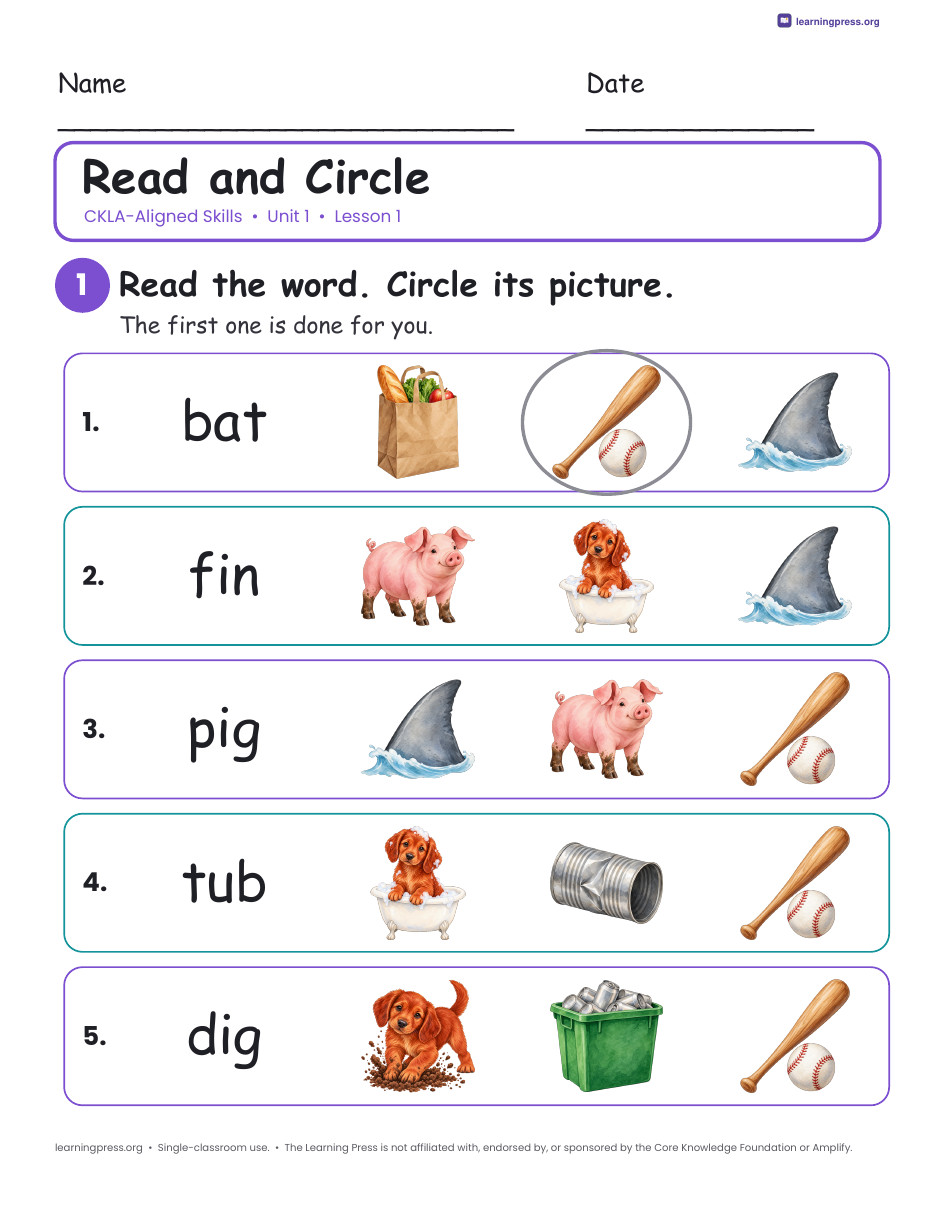 Preview page 1 of CKLA-Aligned Grade 2 Skills Unit 1 Worksheets (Lessons 1–22)
