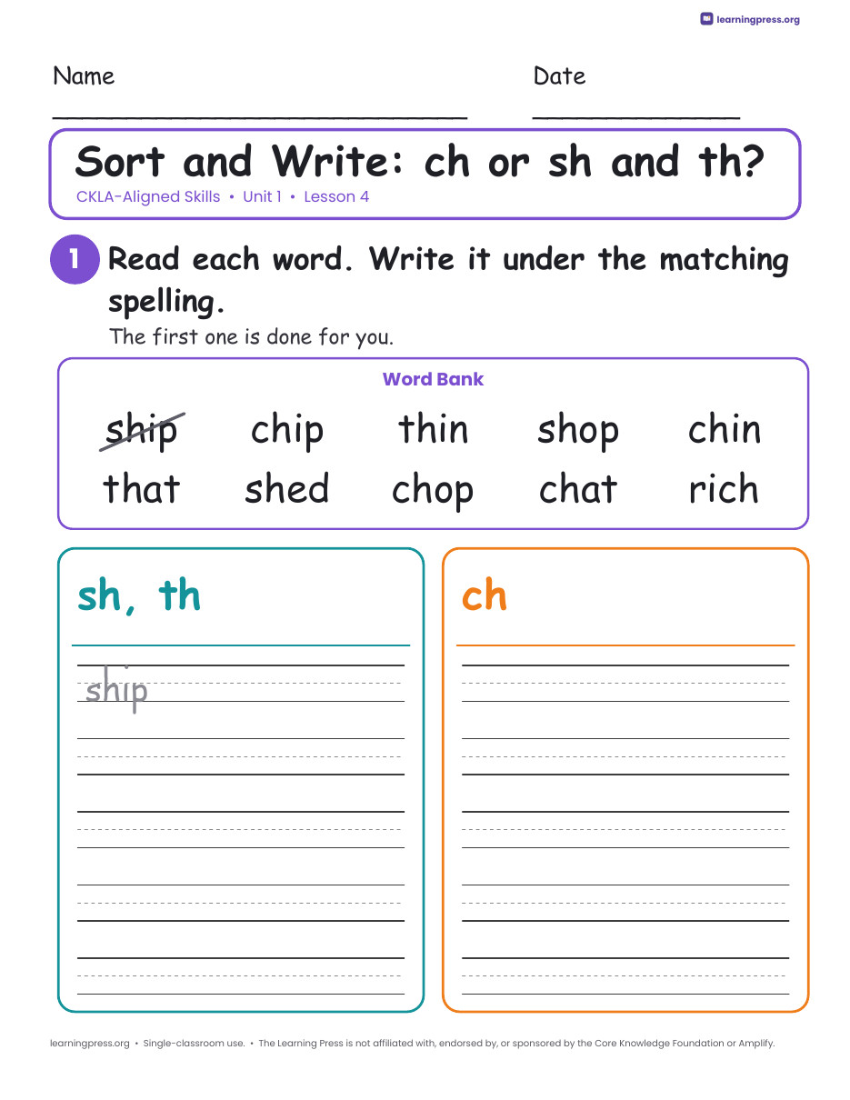Preview page 2 of CKLA-Aligned Grade 2 Skills Unit 1 Worksheets (Lessons 1–22)