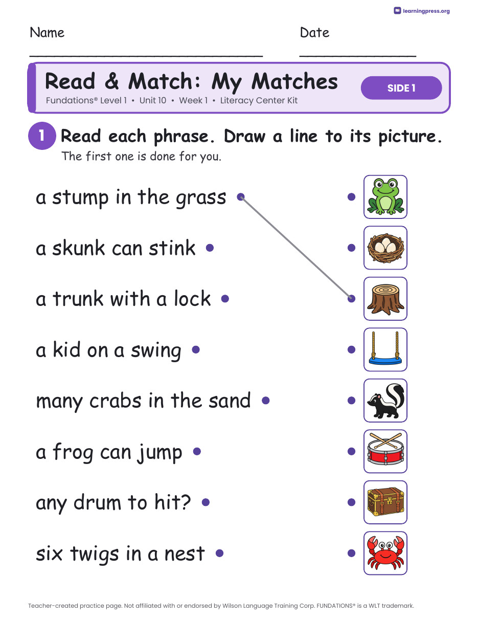 Preview page 3 of Fundations Level 1 Unit 10 Week 1 Literacy Center Kit