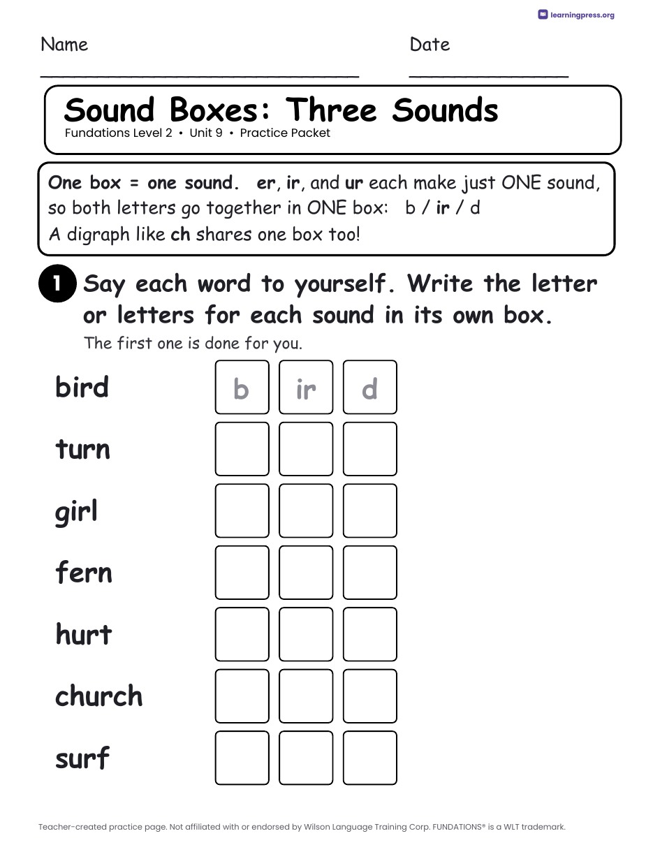 Preview page 1 of Fundations Level 2 Unit 9 Practice Packet