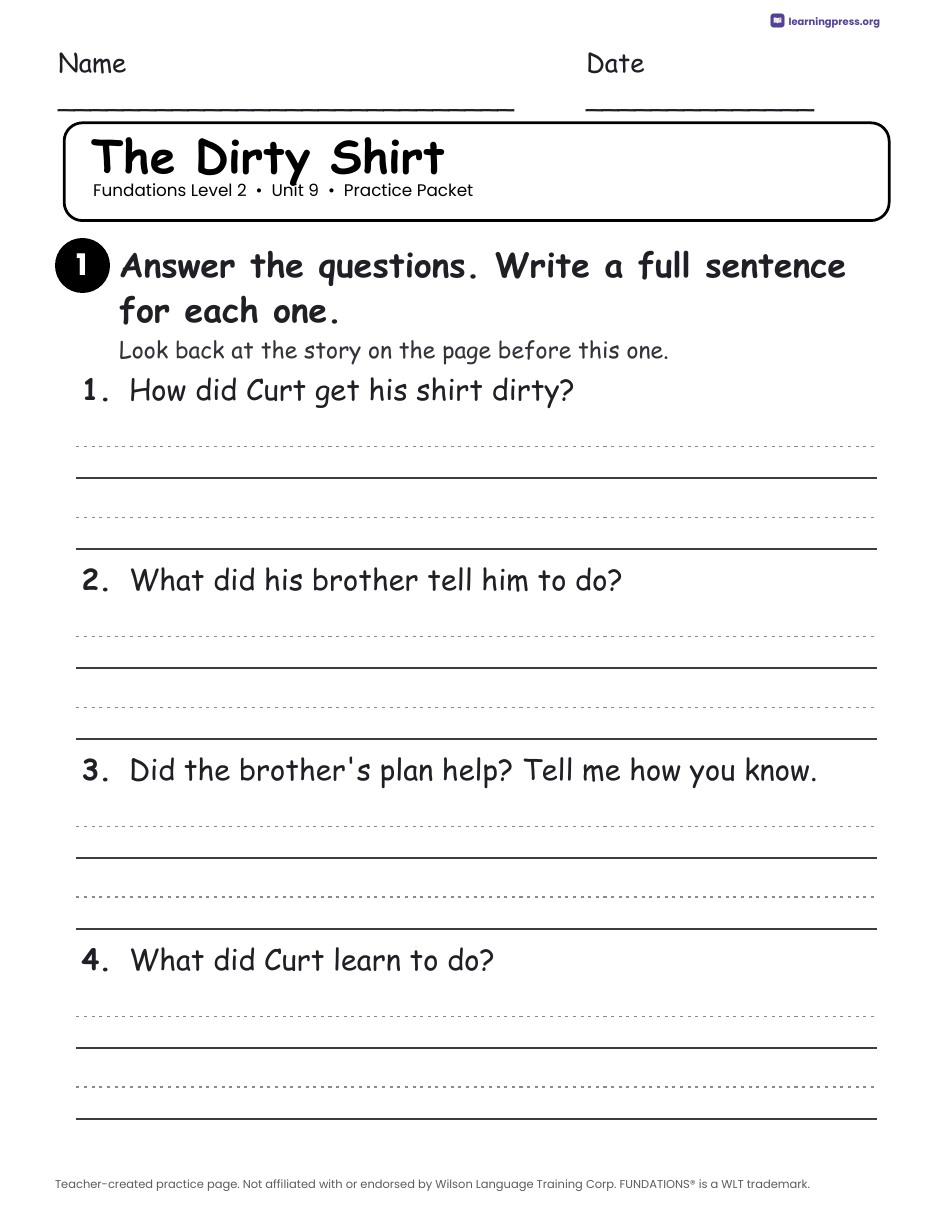 Preview page 3 of Fundations Level 2 Unit 9 Practice Packet