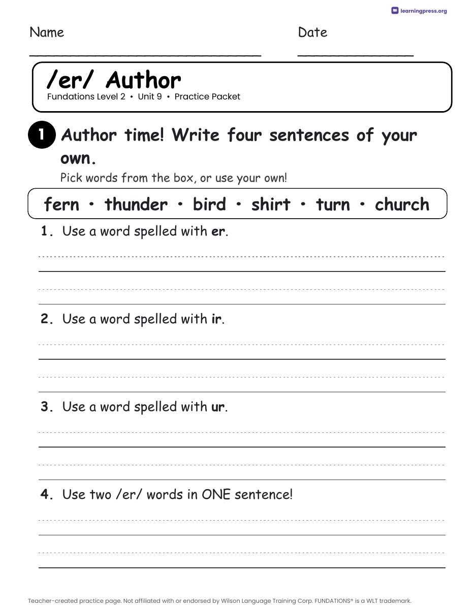 Preview page 4 of Fundations Level 2 Unit 9 Practice Packet