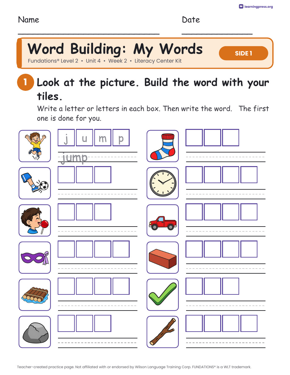 Preview page 2 of Fundations Level 2 Unit 4 Week 2 Literacy Center Kit