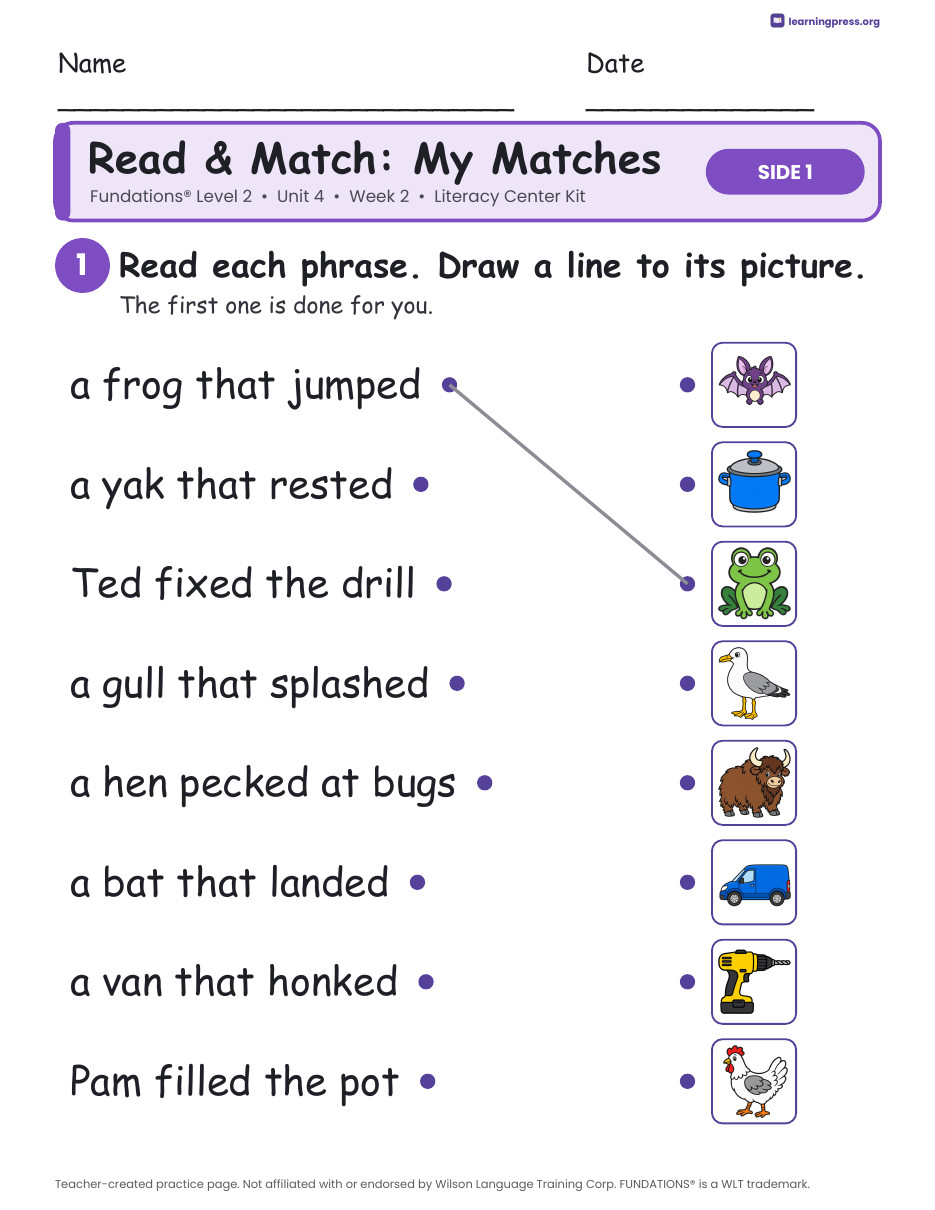 Preview page 3 of Fundations Level 2 Unit 4 Week 2 Literacy Center Kit