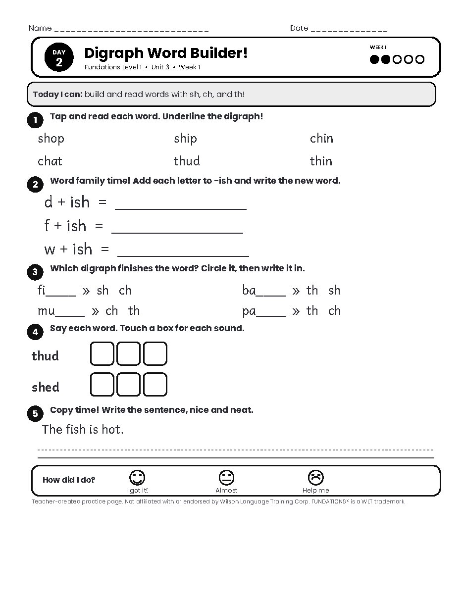 Preview page 3 of Fundations Level 1 Unit 3 Practice Pack