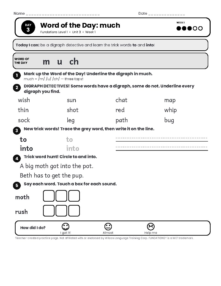 Preview page 4 of Fundations Level 1 Unit 3 Practice Pack