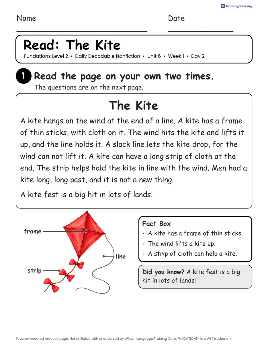 Preview page 3 of Fundations-Aligned Daily Decodable Nonfiction · Level 2 Unit 6