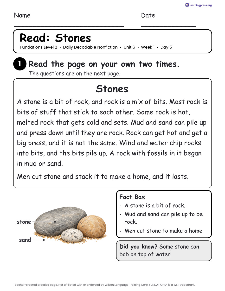 Preview page 4 of Fundations-Aligned Daily Decodable Nonfiction · Level 2 Unit 6