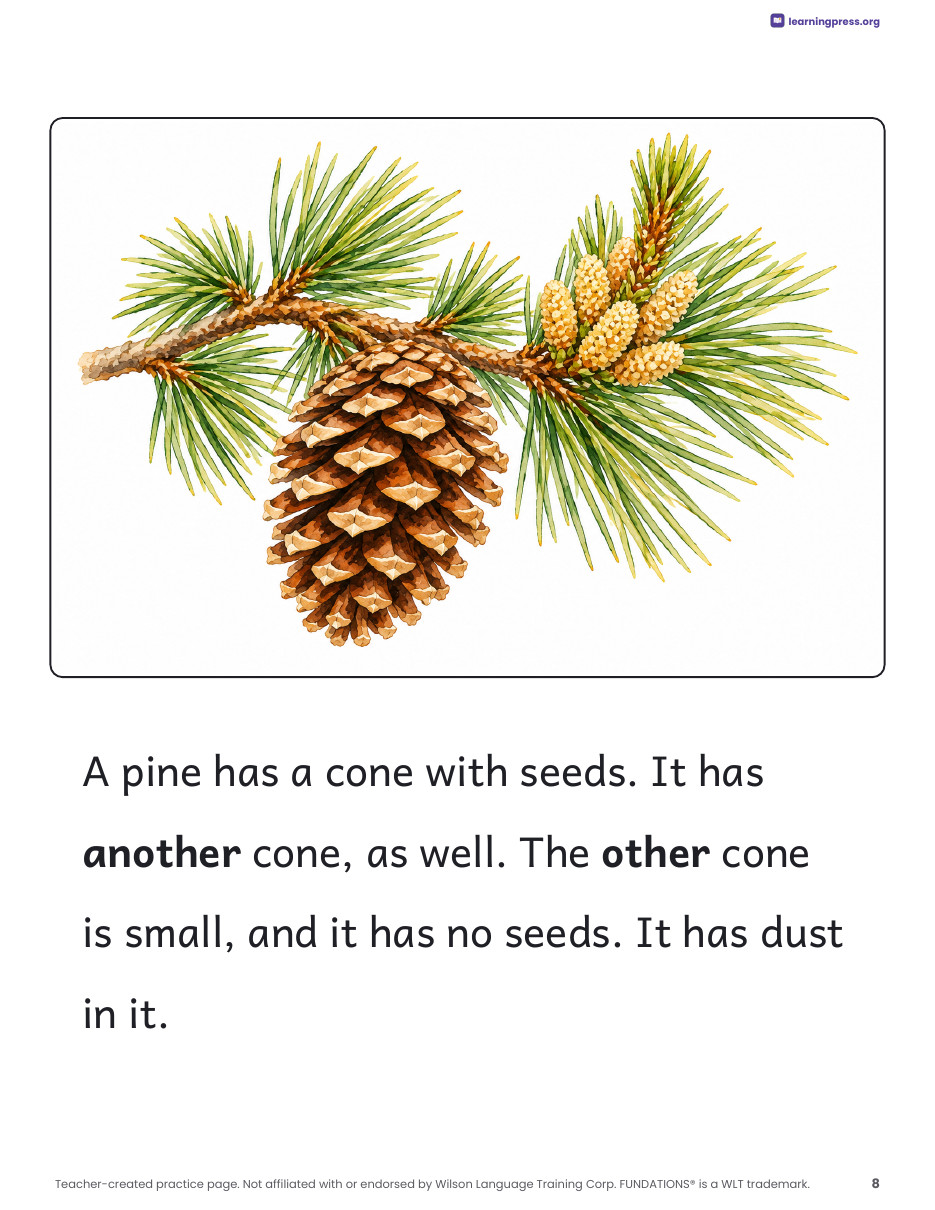 Preview page 2 of Fundations®-Aligned Decodable Nonfiction Book · Level 1 Unit 11: Pine Cones
