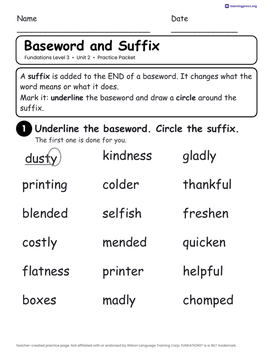 Preview page 1 of Fundations Level 3 Unit 2 Practice Packet