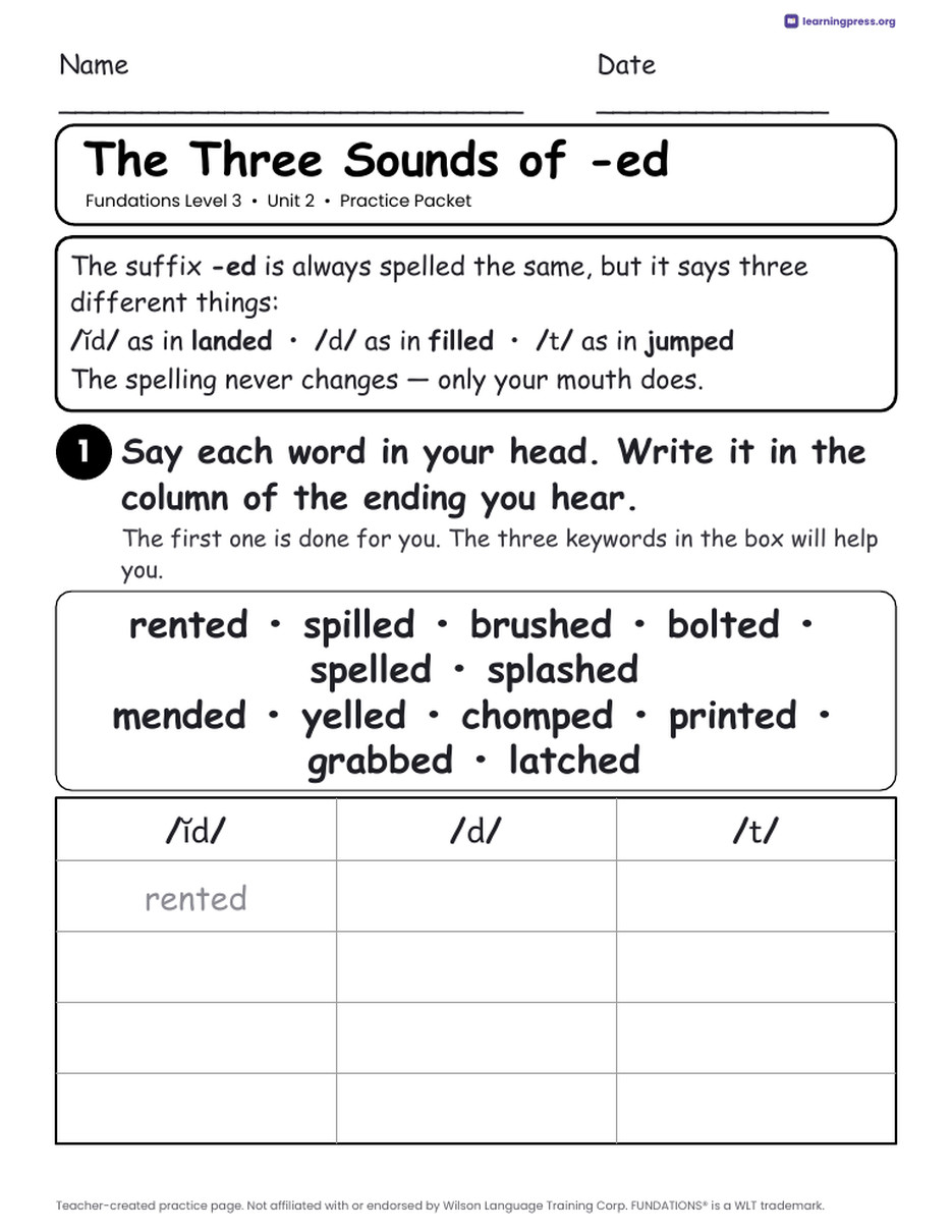 Preview page 2 of Fundations Level 3 Unit 2 Practice Packet