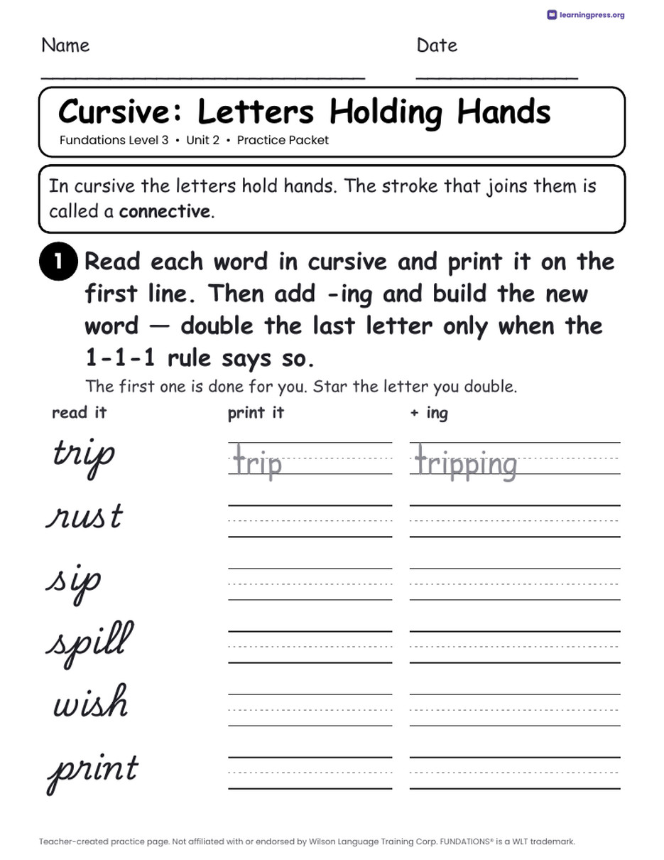 Preview page 3 of Fundations Level 3 Unit 2 Practice Packet