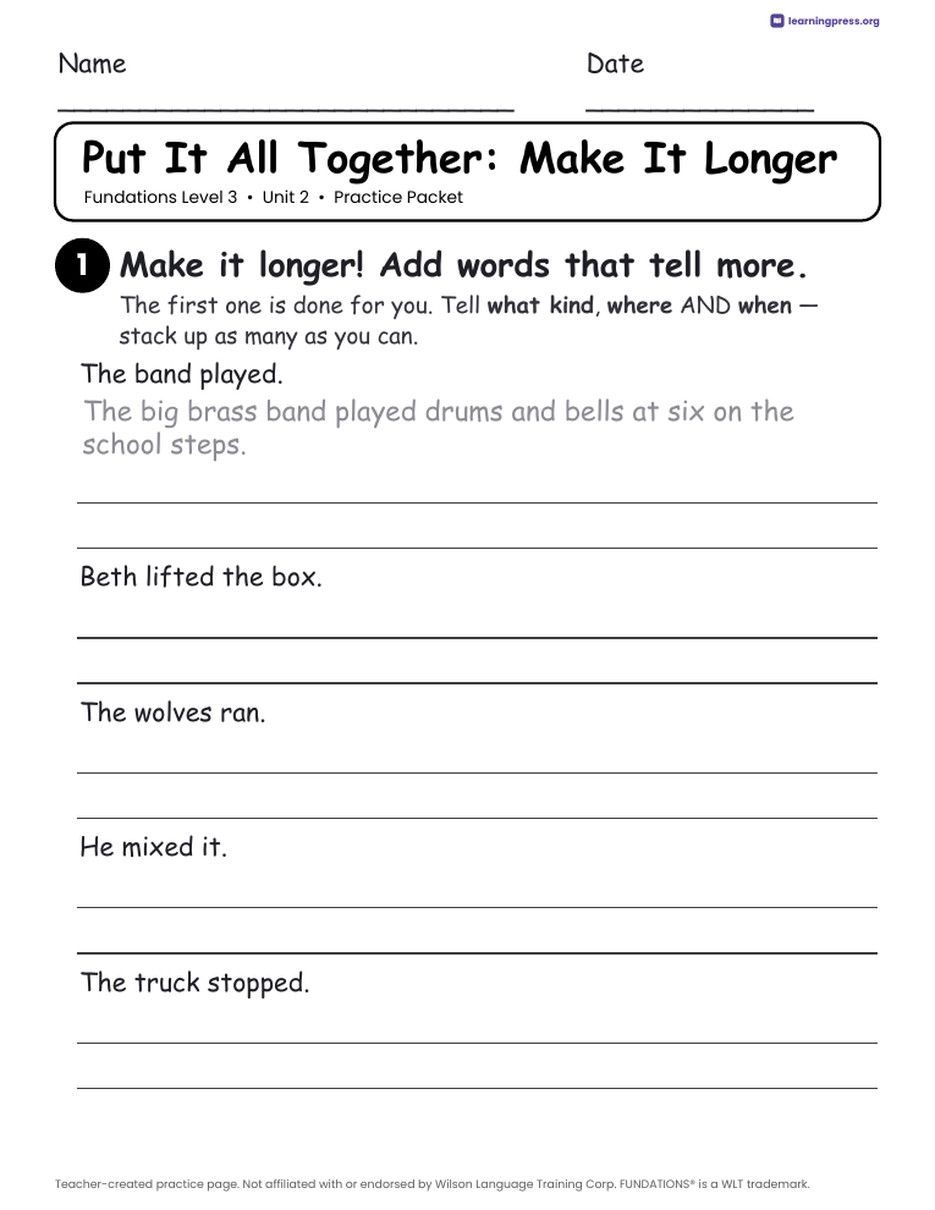 Preview page 4 of Fundations Level 3 Unit 2 Practice Packet