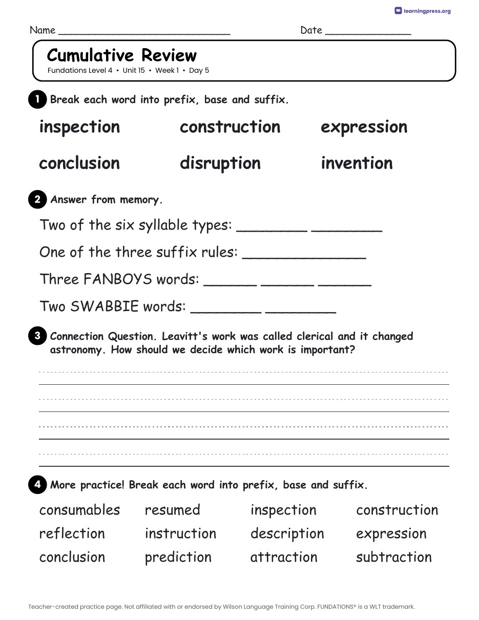 Preview page 2 of Fundations Level 4 — Complete Level Bundle (Units 1–15)