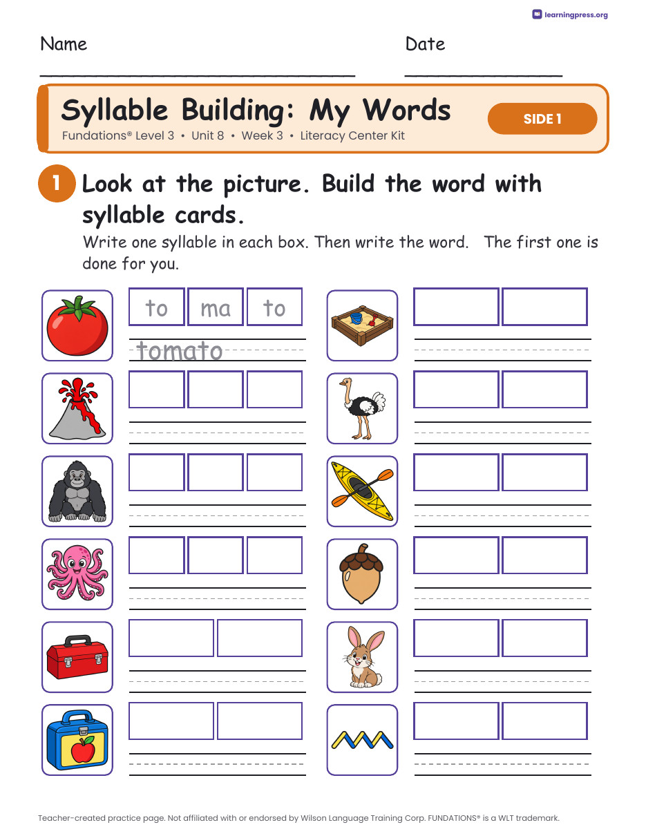 Preview page 2 of Fundations Level 3 Unit 8 Week 3 Literacy Center Kit