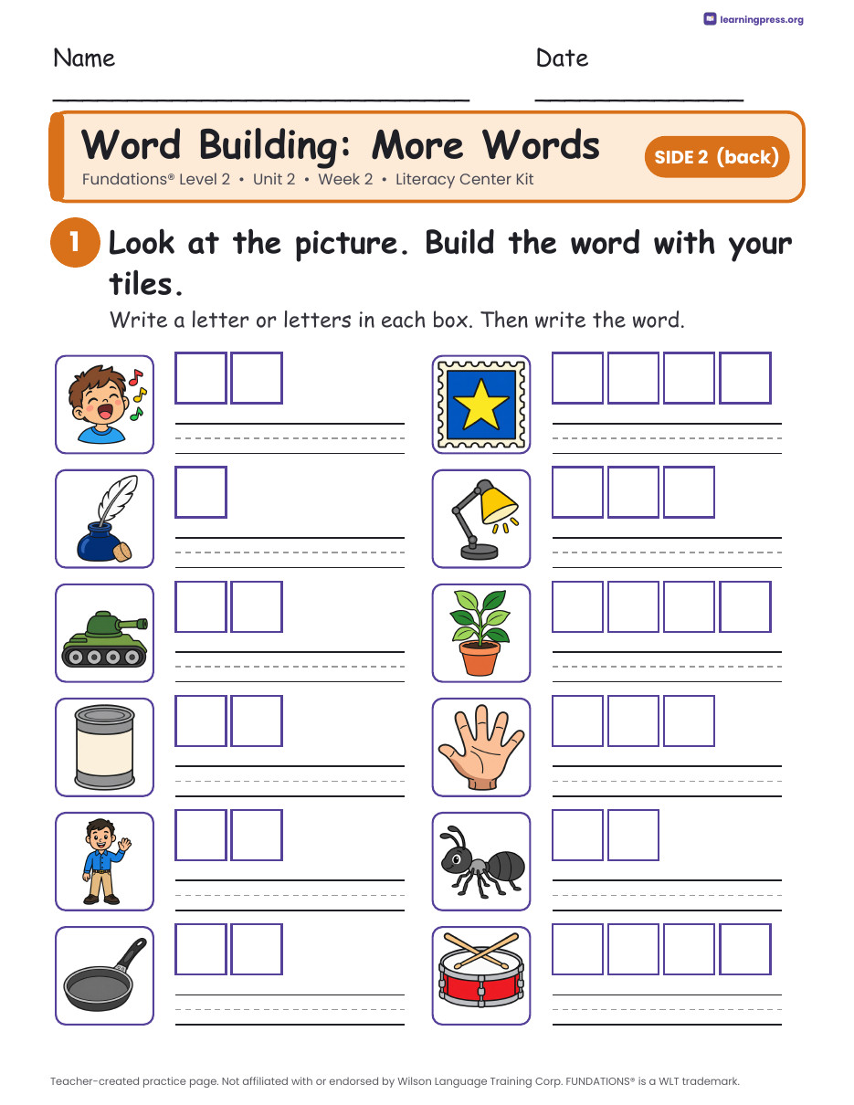 Preview page 2 of Fundations Level 2 Unit 2 Literacy Center Kits Bundle (2 Weeks)