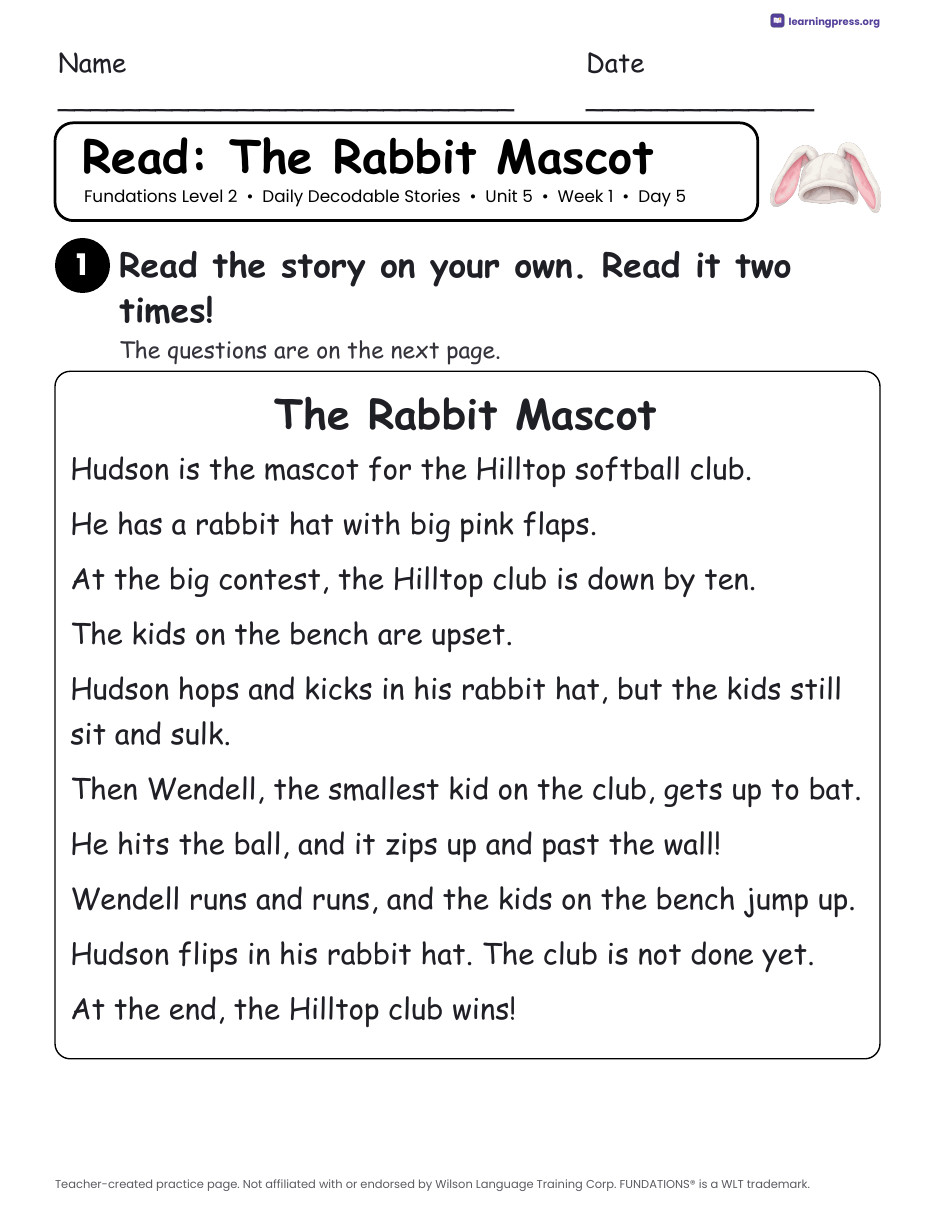 Preview page 3 of Fundations Level 2 Unit 5 Daily Decodable Stories
