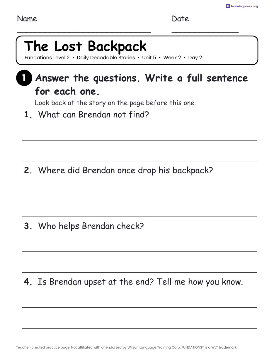 Preview page 4 of Fundations Level 2 Unit 5 Daily Decodable Stories