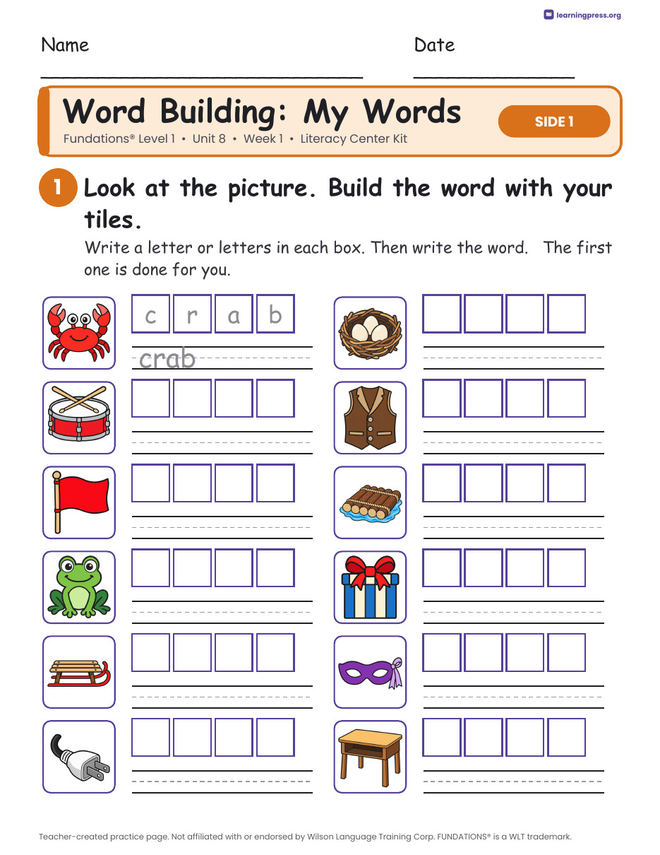 Preview page 2 of Fundations Level 1 Unit 8 Week 1 Literacy Center Kit
