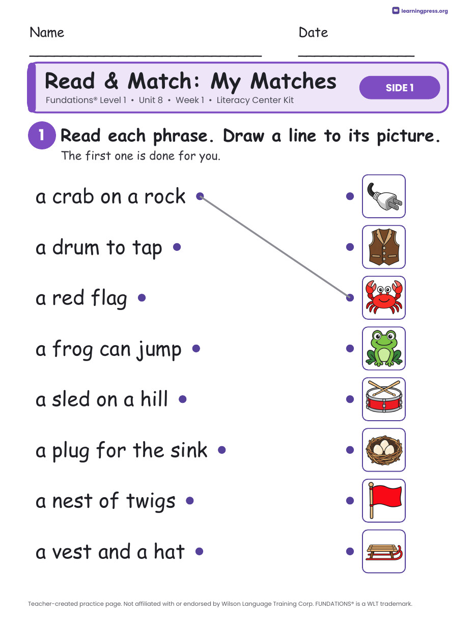 Preview page 3 of Fundations Level 1 Unit 8 Week 1 Literacy Center Kit
