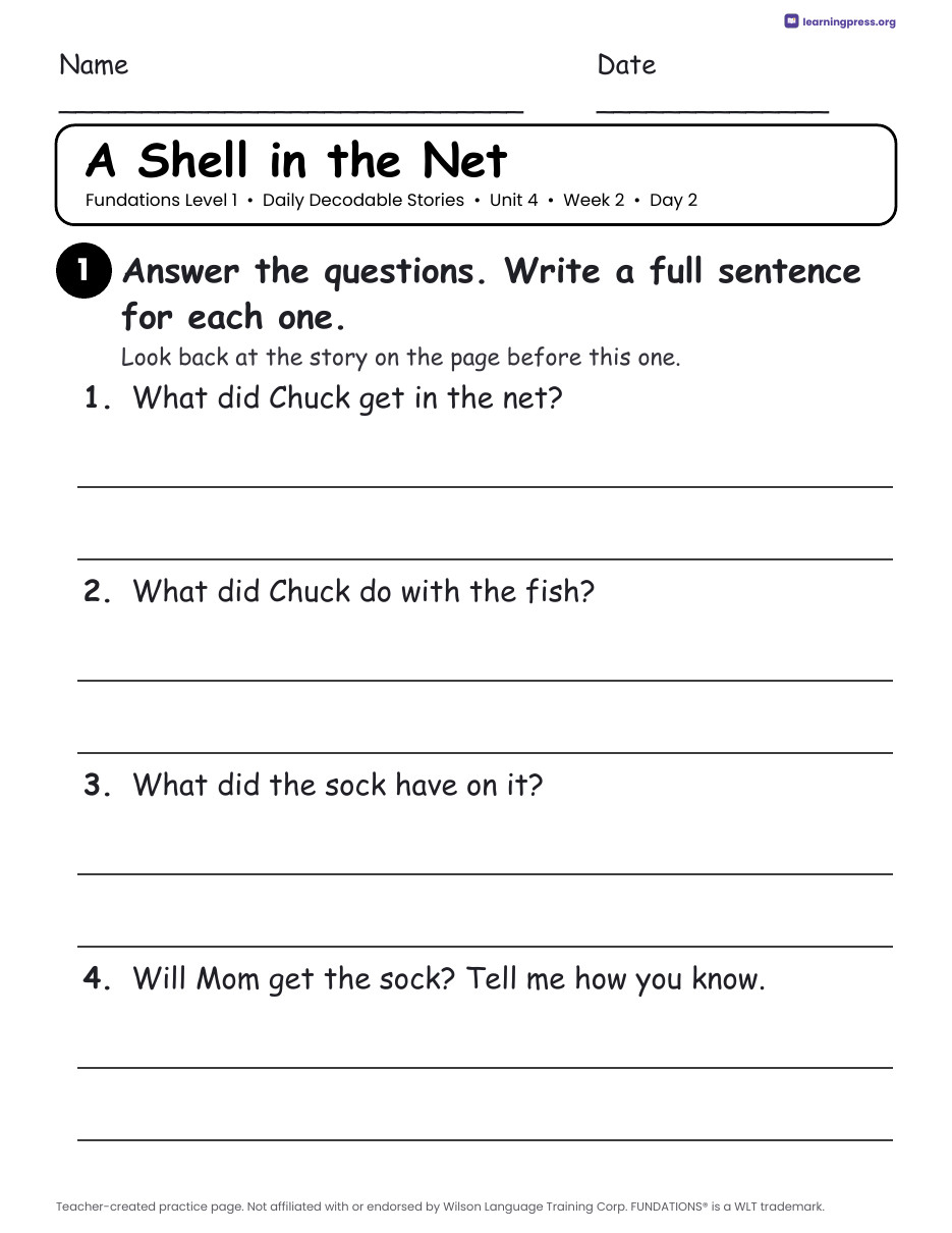 Preview page 4 of Fundations Level 1 Unit 4 Daily Decodable Stories