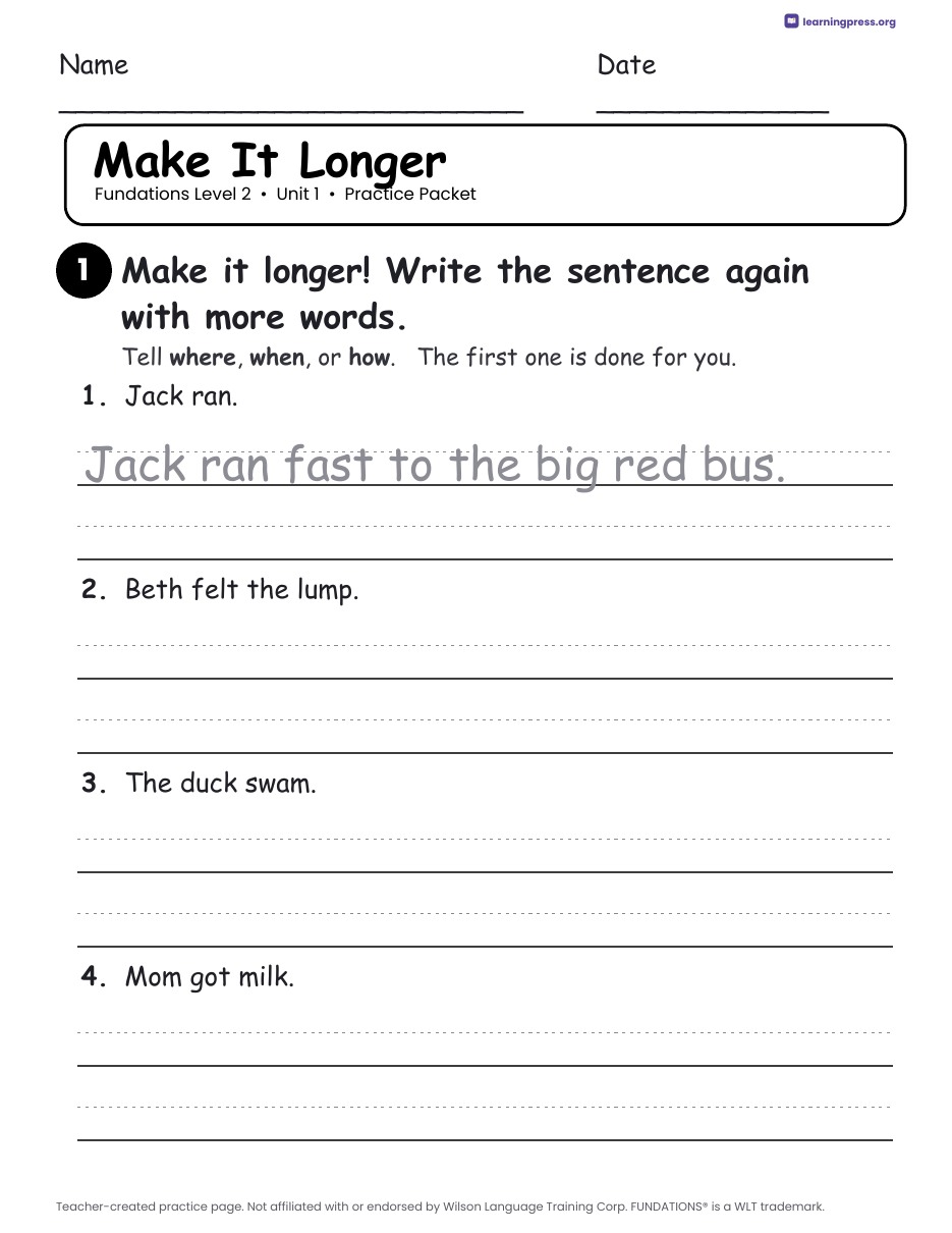 Preview page 4 of Fundations Level 2 Unit 1 Practice Packet