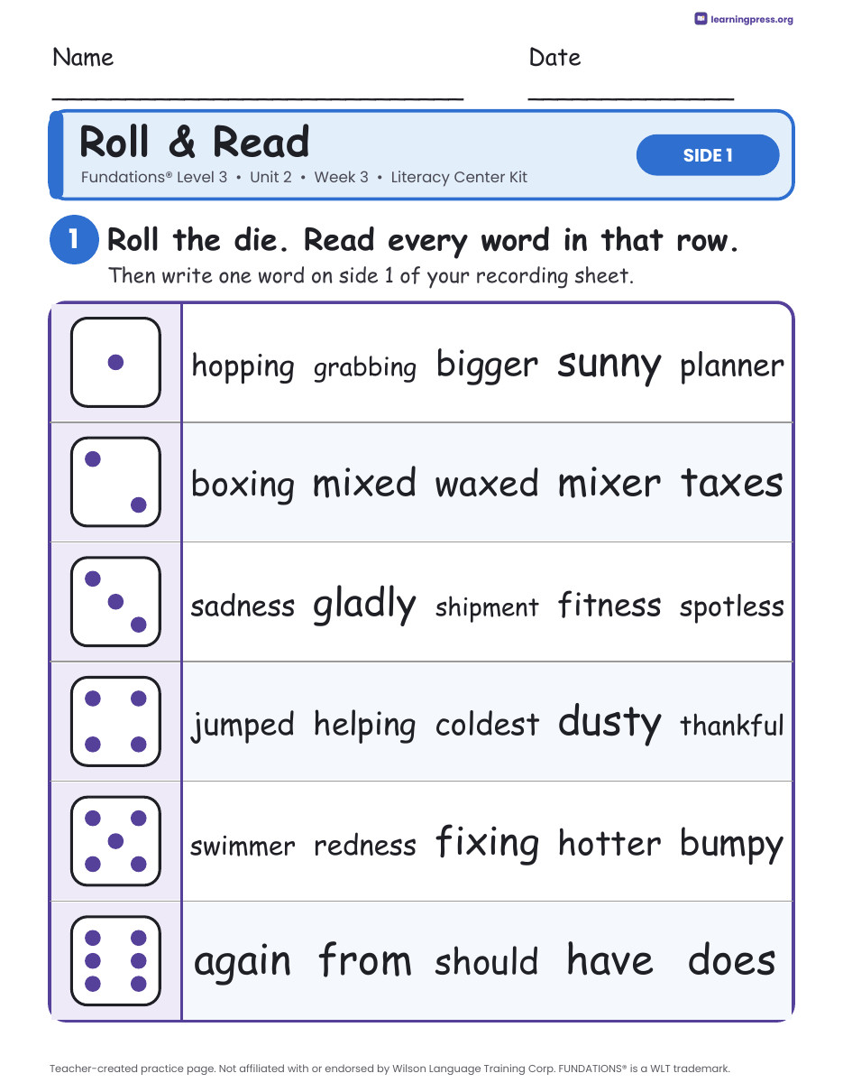 Preview page 1 of Fundations Level 3 Unit 2 Week 3 Literacy Center Kit