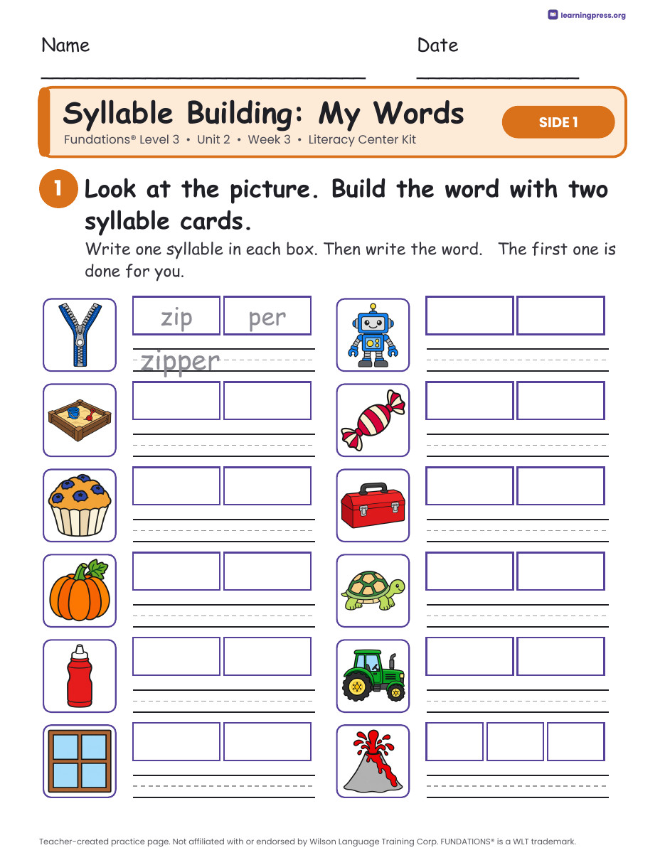 Preview page 2 of Fundations Level 3 Unit 2 Week 3 Literacy Center Kit