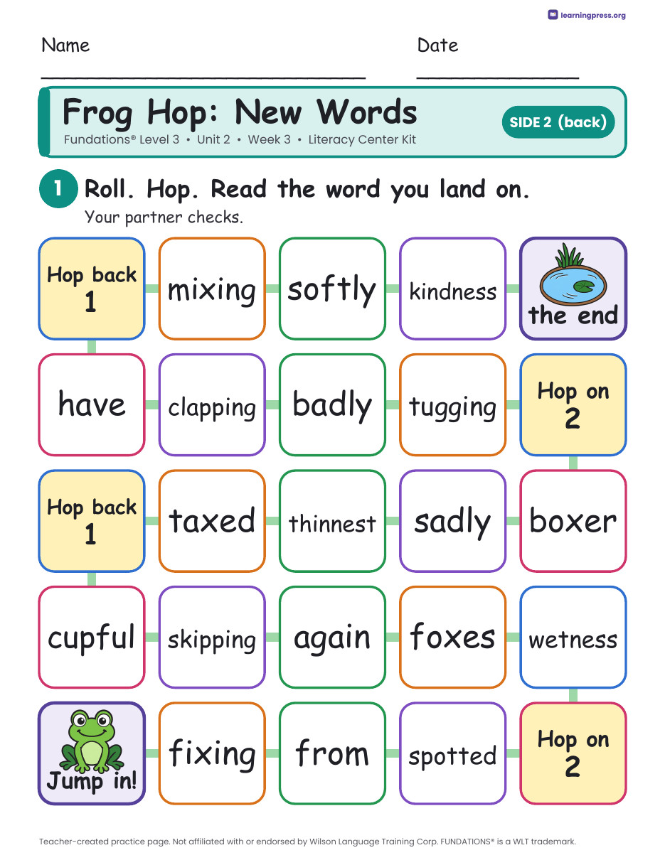 Preview page 4 of Fundations Level 3 Unit 2 Week 3 Literacy Center Kit