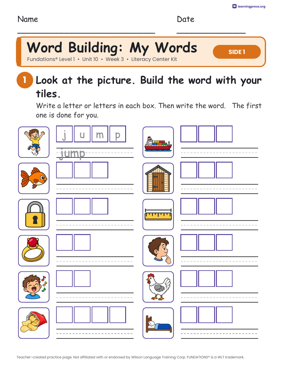 Preview page 2 of Fundations Level 1 Unit 10 Week 3 Literacy Center Kit