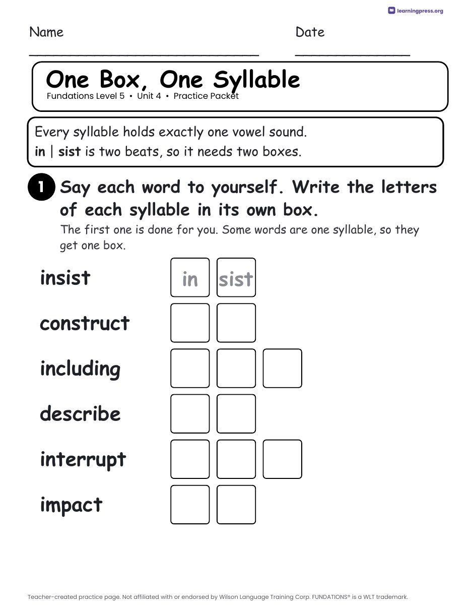 Preview page 2 of Fundations Level 5 Unit 4 Practice Packet
