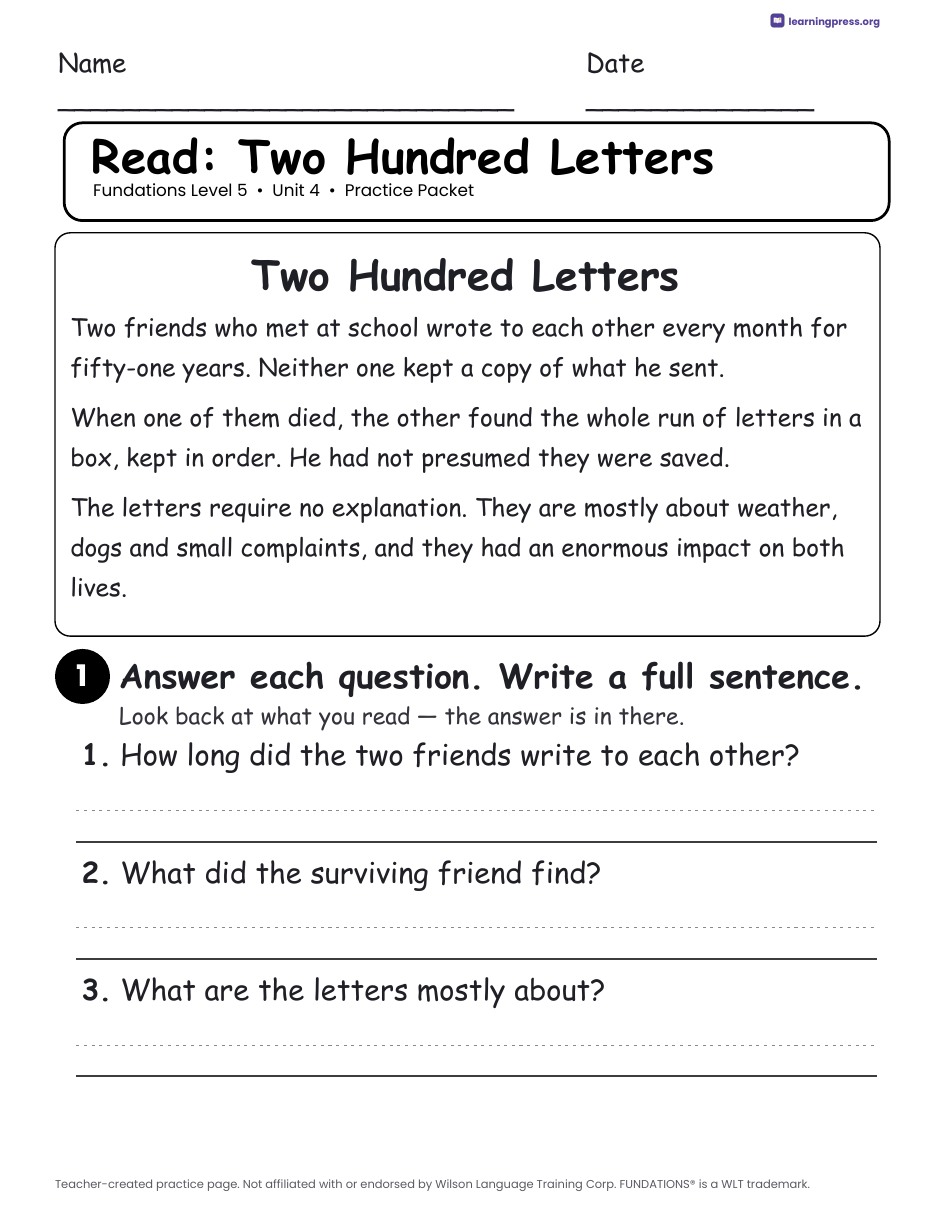 Preview page 3 of Fundations Level 5 Unit 4 Practice Packet