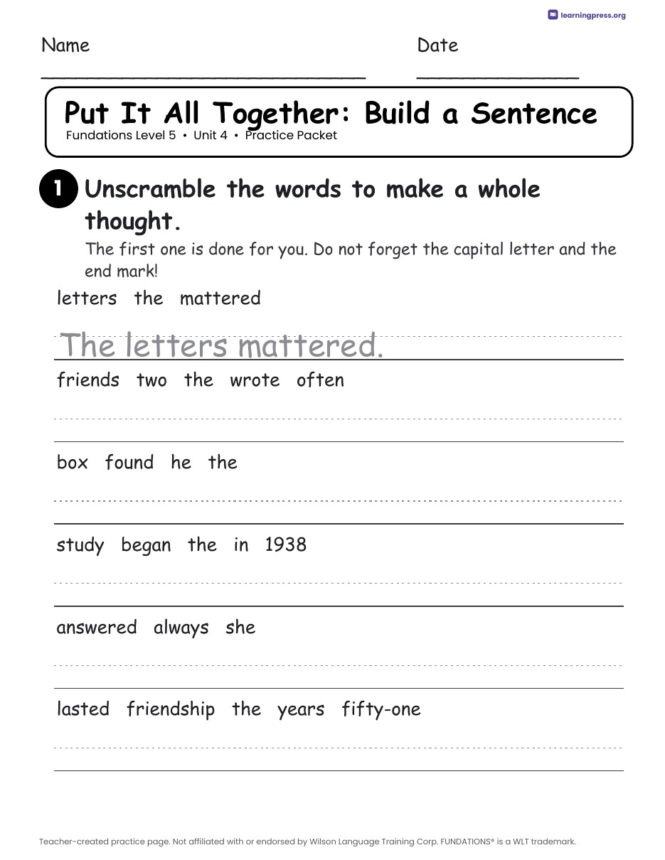 Preview page 4 of Fundations Level 5 Unit 4 Practice Packet