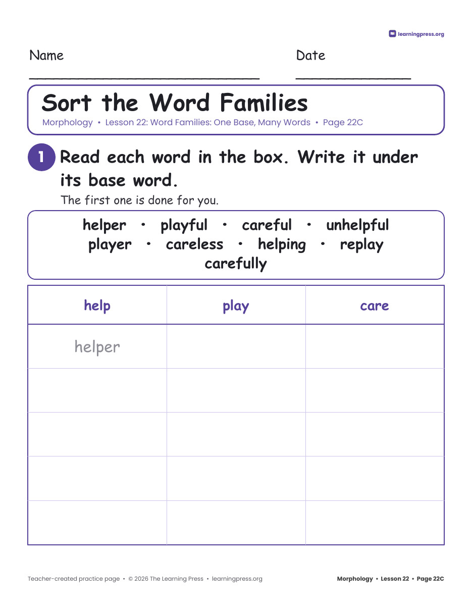 Preview page 4 of Grade 2 Morphology Unit 5: Prefix + Base + Suffix, Roots · Slides & Worksheets