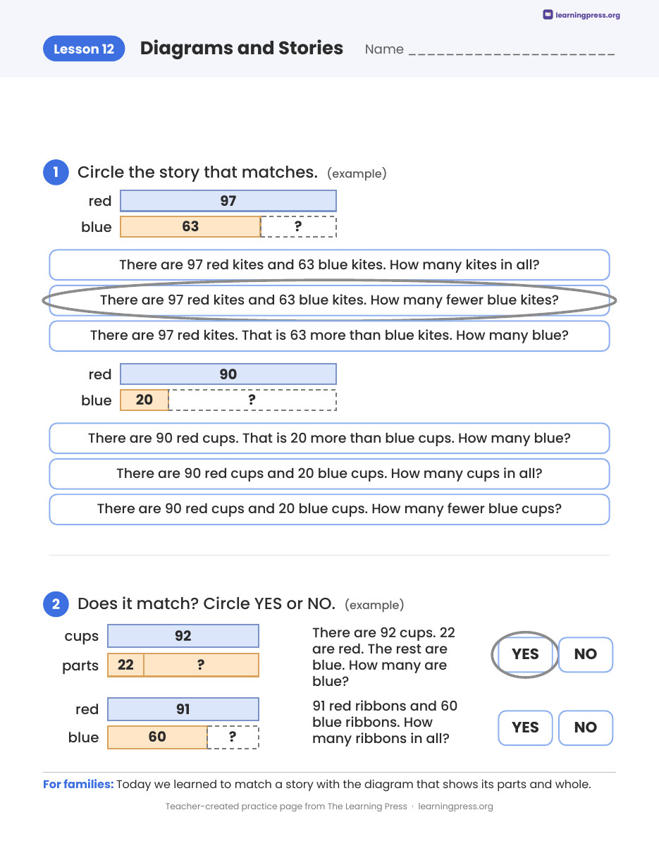 Preview page 2 of Illustrative Math (IM®) Aligned 2nd Grade Unit 2 Homework Packet (Color & B&W)