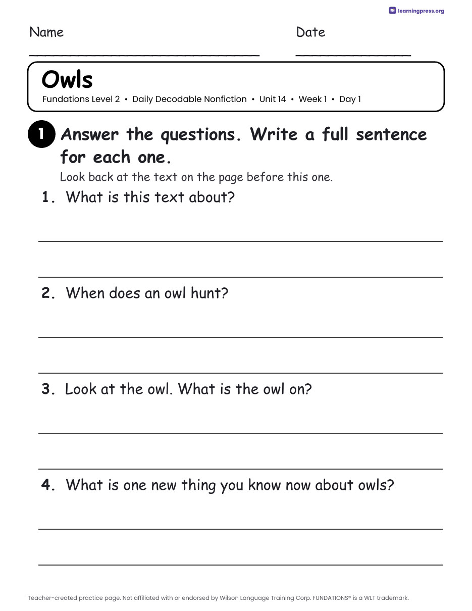 Preview page 2 of Fundations-Aligned Daily Decodable Nonfiction · Level 2 Unit 14