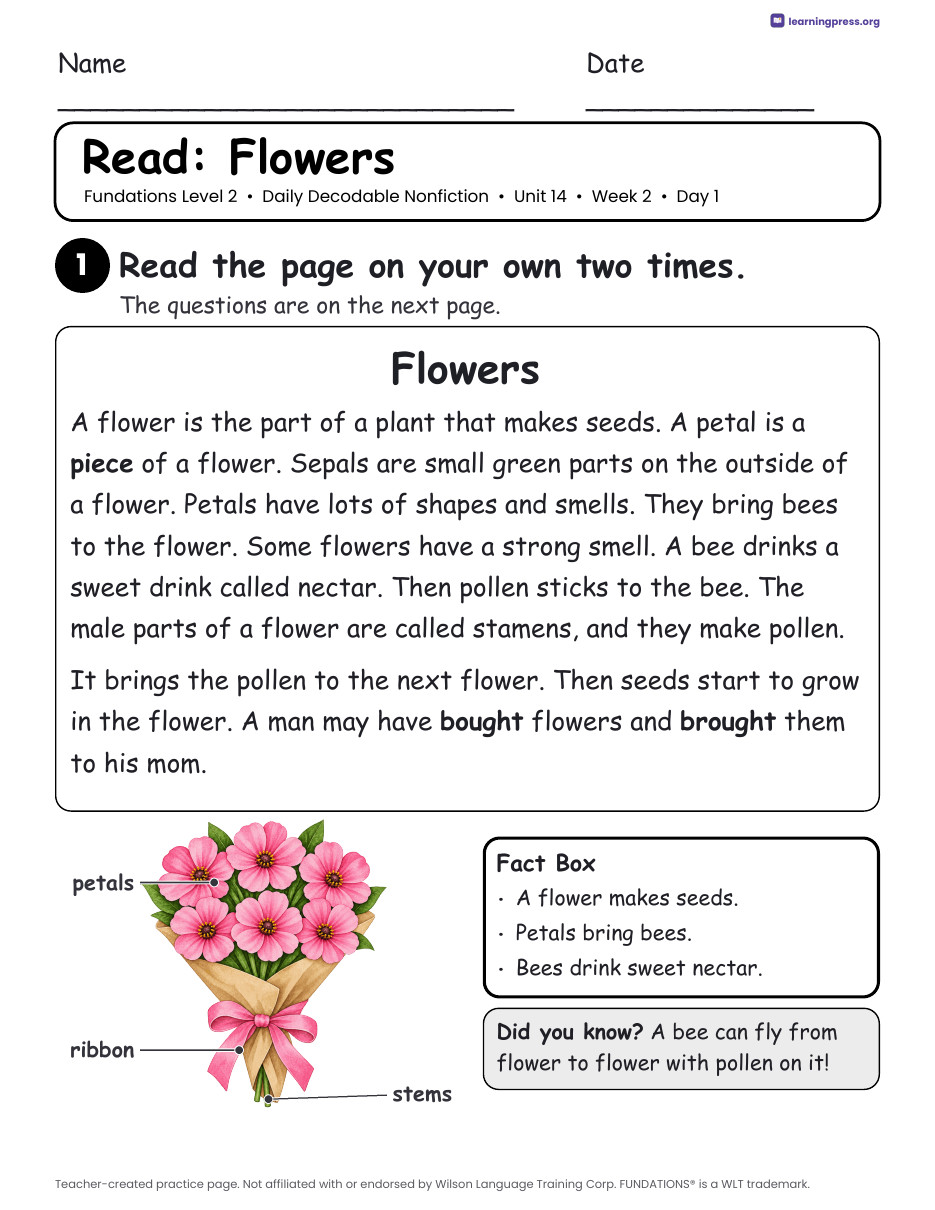 Preview page 4 of Fundations-Aligned Daily Decodable Nonfiction · Level 2 Unit 14