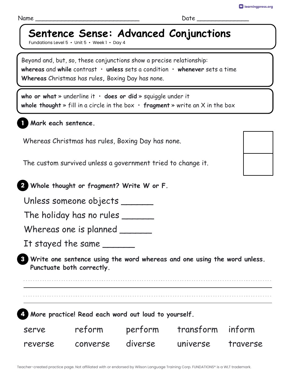 Preview page 2 of Fundations Level 5 Unit 5 Daily Lesson Work Pages