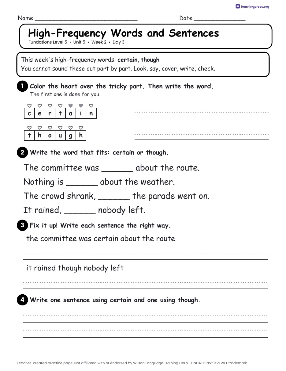 Preview page 4 of Fundations Level 5 Unit 5 Daily Lesson Work Pages