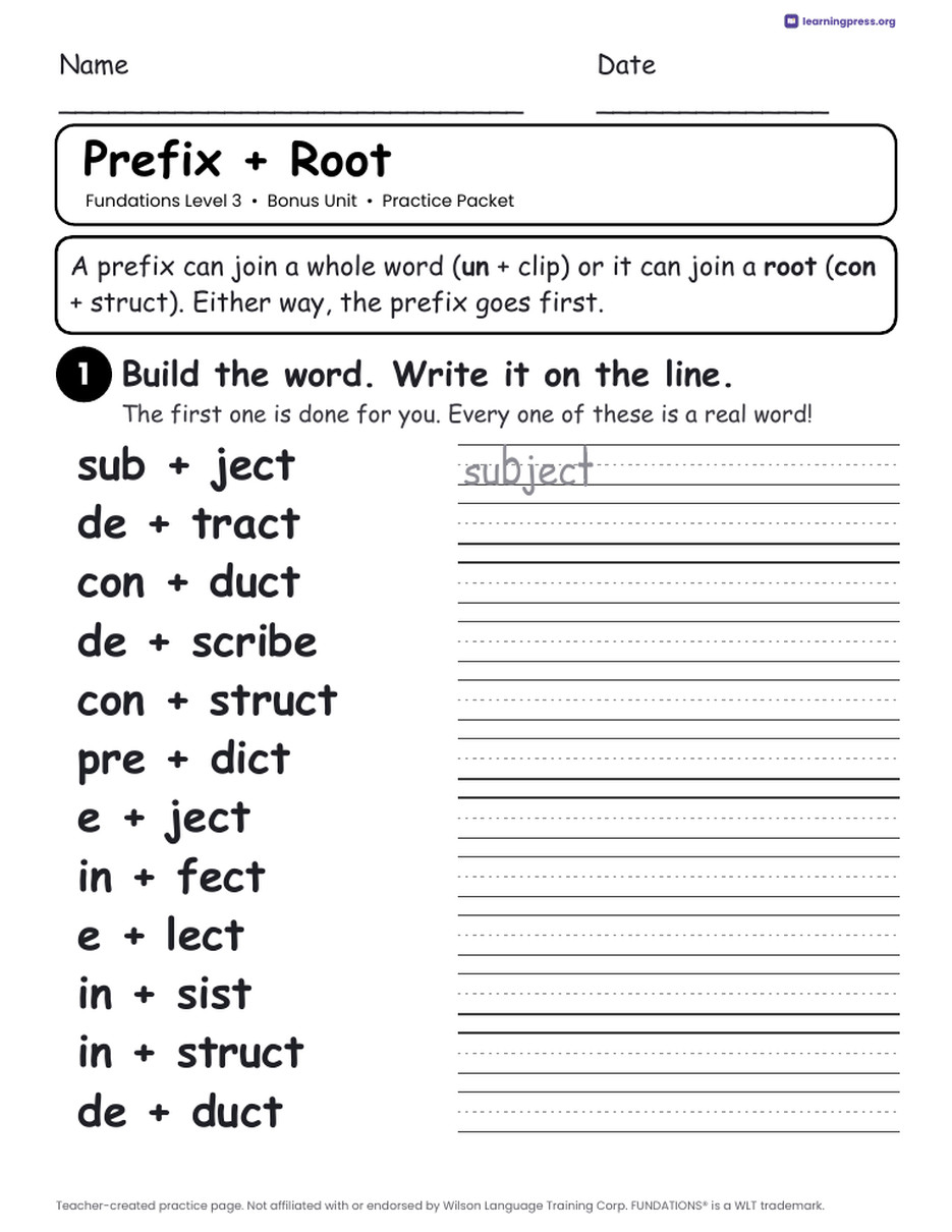 Preview page 4 of Fundations Level 3 Bonus Unit Practice Packet