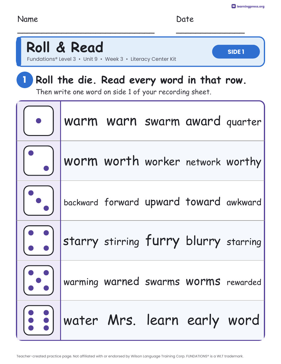 Preview page 1 of Fundations Level 3 Unit 9 Week 3 Literacy Center Kit