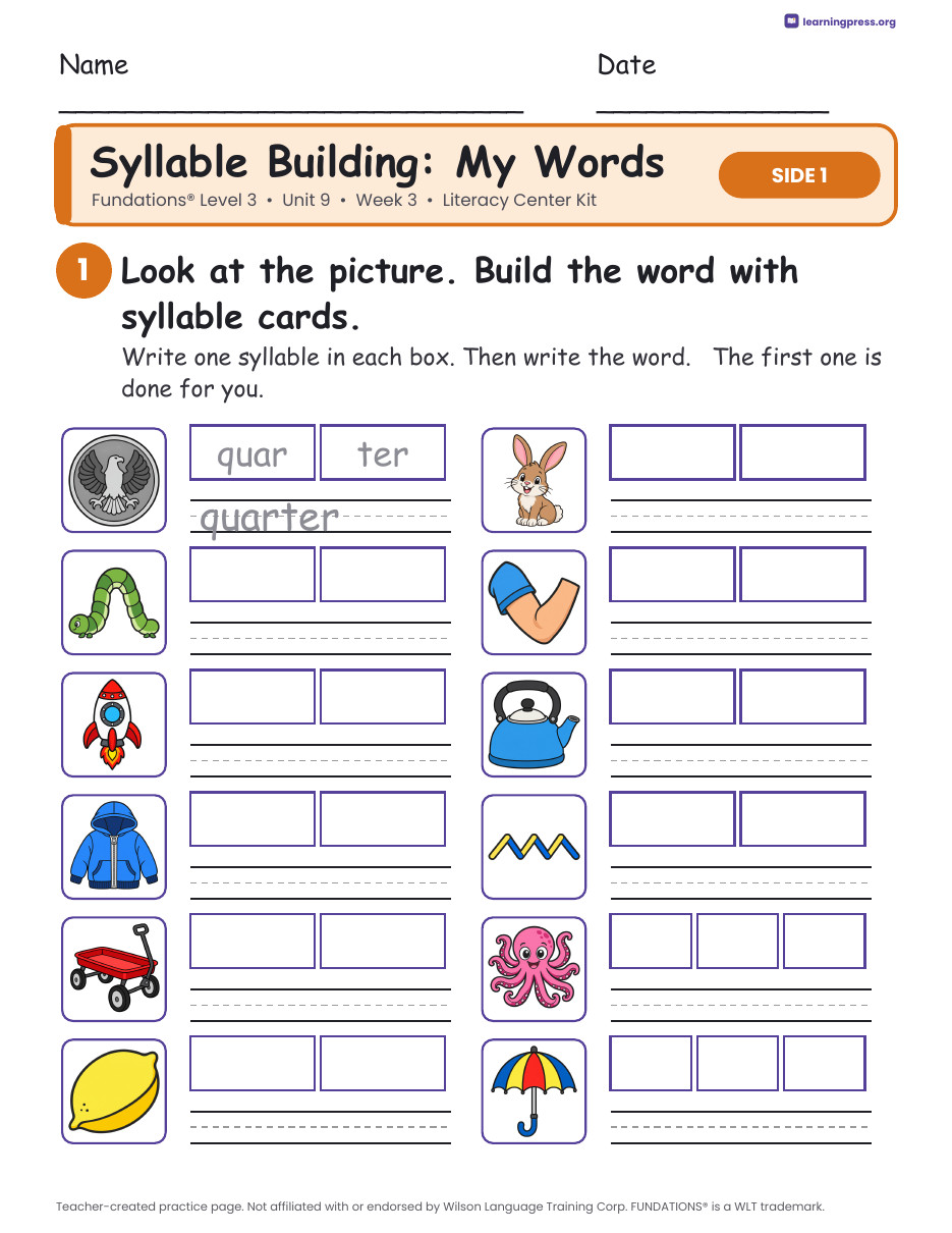 Preview page 2 of Fundations Level 3 Unit 9 Week 3 Literacy Center Kit