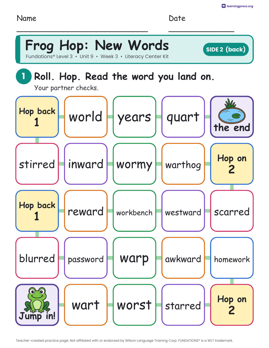Preview page 4 of Fundations Level 3 Unit 9 Week 3 Literacy Center Kit