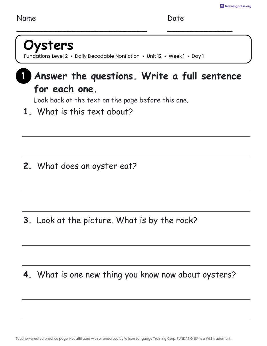 Preview page 2 of Fundations-Aligned Daily Decodable Nonfiction · Level 2 Unit 12