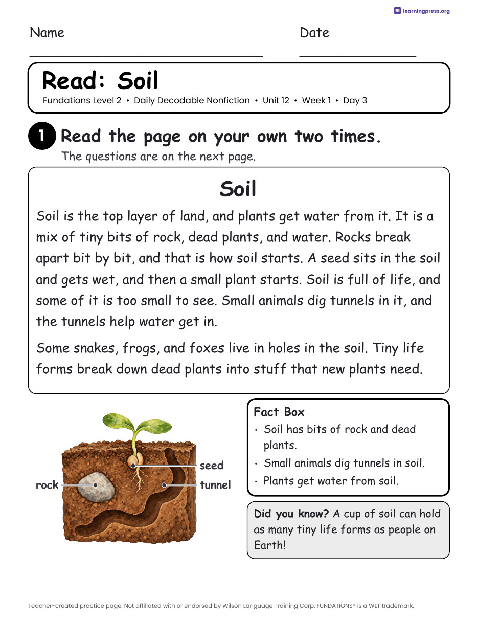Preview page 4 of Fundations-Aligned Daily Decodable Nonfiction · Level 2 Unit 12
