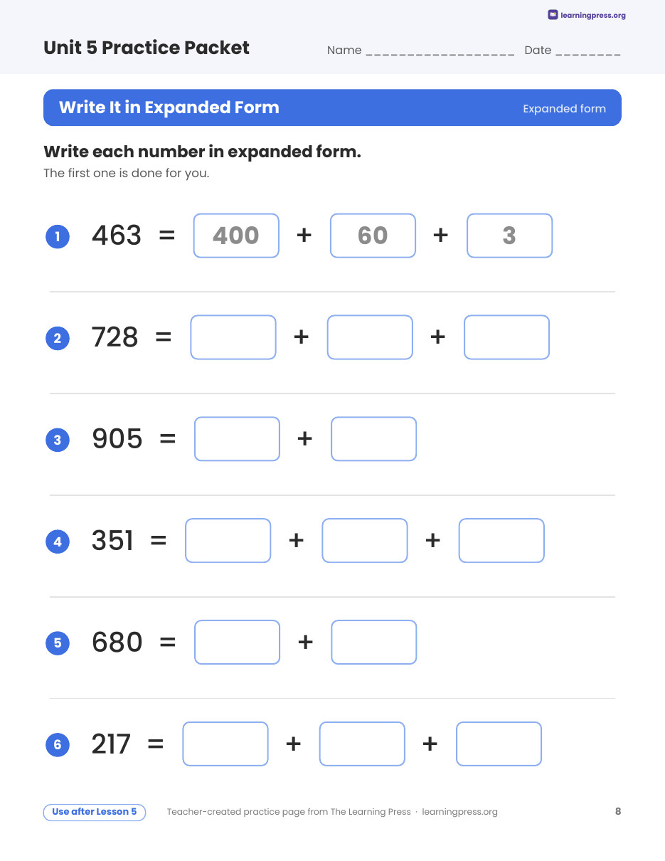 Preview page 2 of Illustrative Math (IM®) Aligned 2nd Grade Unit 5 Practice Packet (Color & B&W)