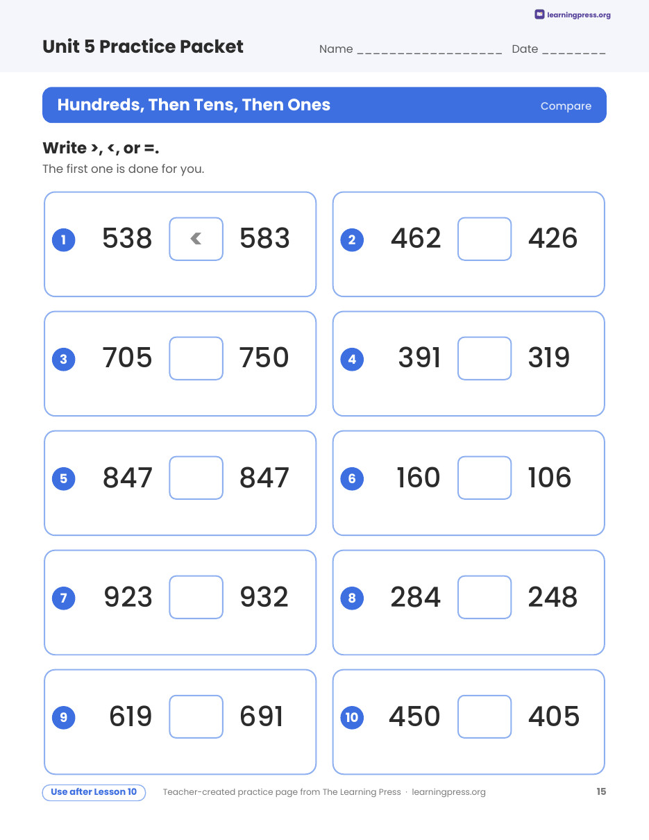 Preview page 3 of Illustrative Math (IM®) Aligned 2nd Grade Unit 5 Practice Packet (Color & B&W)