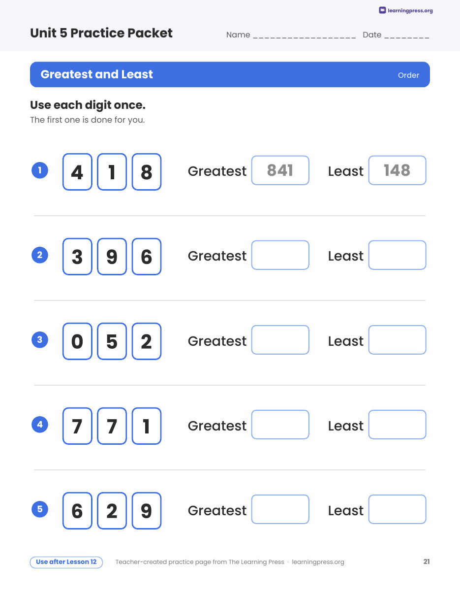 Preview page 4 of Illustrative Math (IM®) Aligned 2nd Grade Unit 5 Practice Packet (Color & B&W)