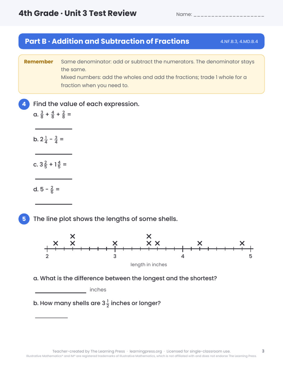 Preview page 2 of Illustrative Math (IM®) Aligned 4th Grade Unit 3 Test Review